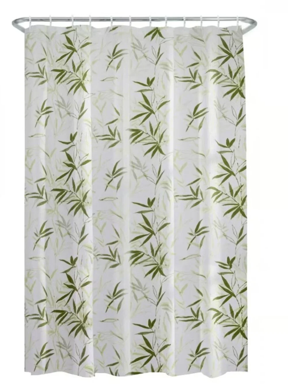 Shower curtain with rod rings - green bamboo leaves